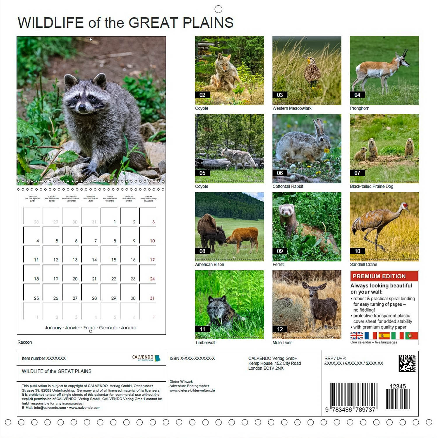 Tiere der Great Plains - Rückseite Kalender