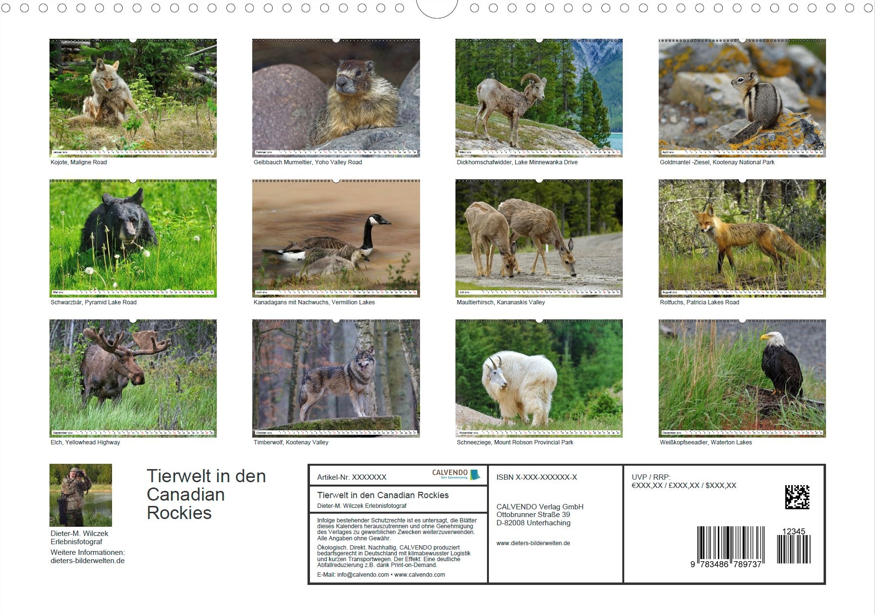 Tierwelt in den Canadian Rockies - Rückseite Kalender