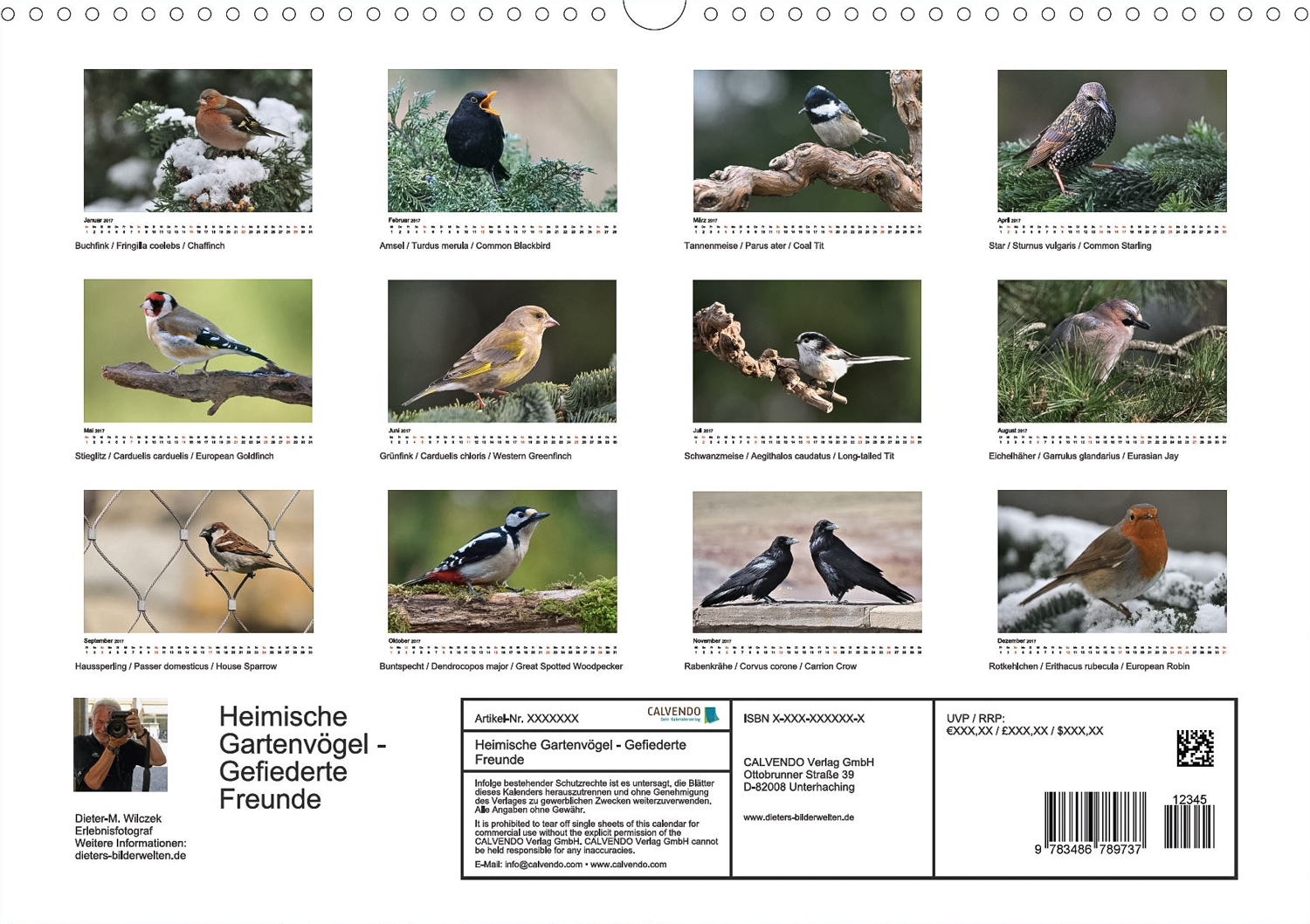 Heimische Gartenvögel - Rückseite Kalender