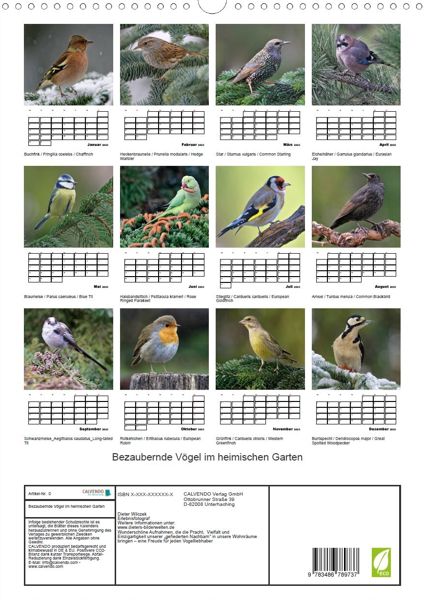 Heimische Gartenvögel - Rückseite Kalender